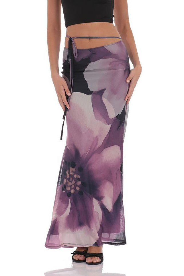 Mesh Floral Tie Bodycon Maxi Skirt image 5