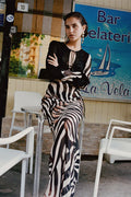 Chiffon V-Neck Slim Fit Long Sleeve Maxi Dress image 1