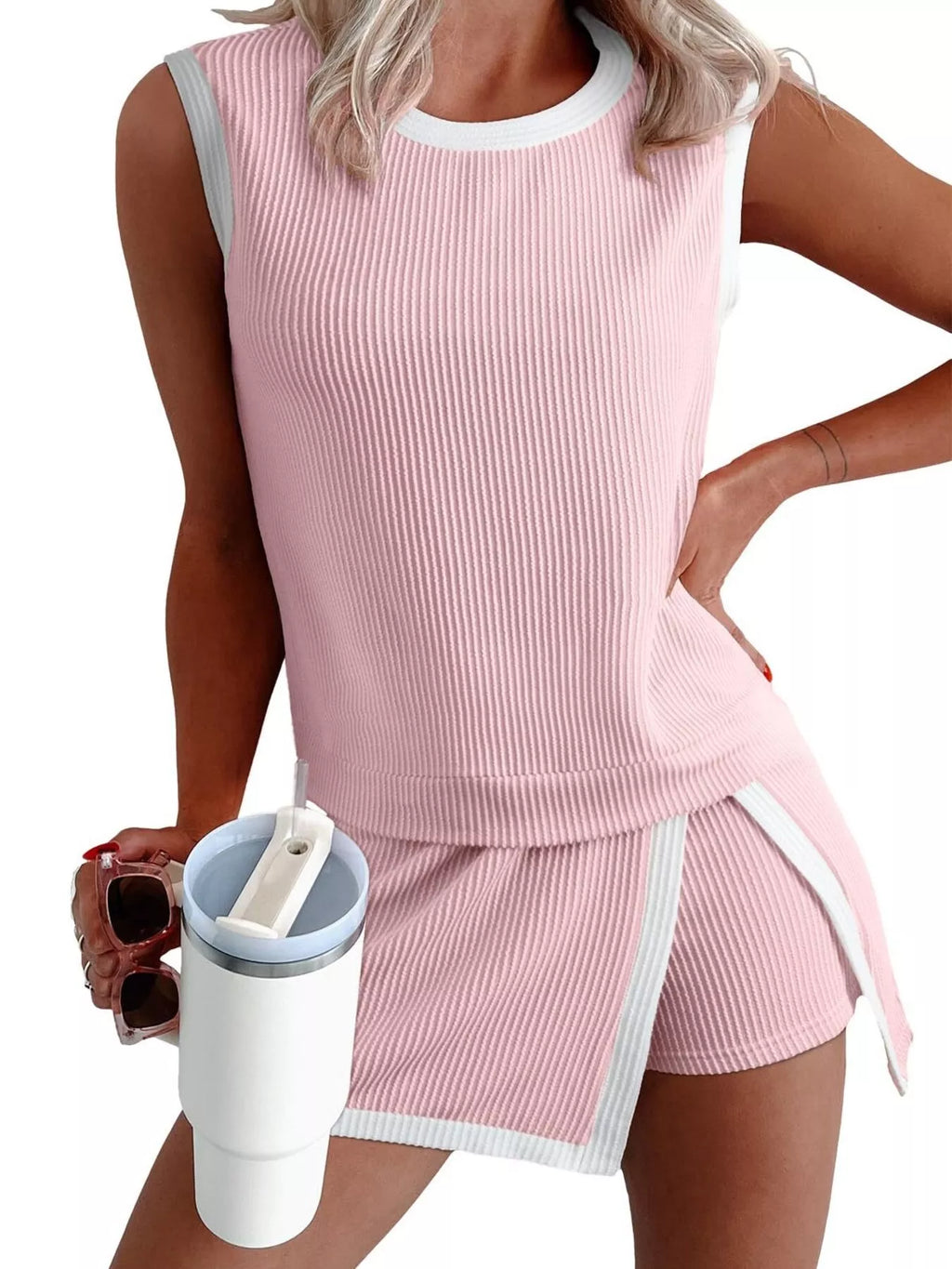 Avia Ribbed Set detail view styled for Avrienne