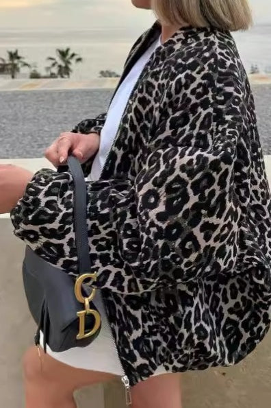 Animal Print Cotton Casual Coat image 2