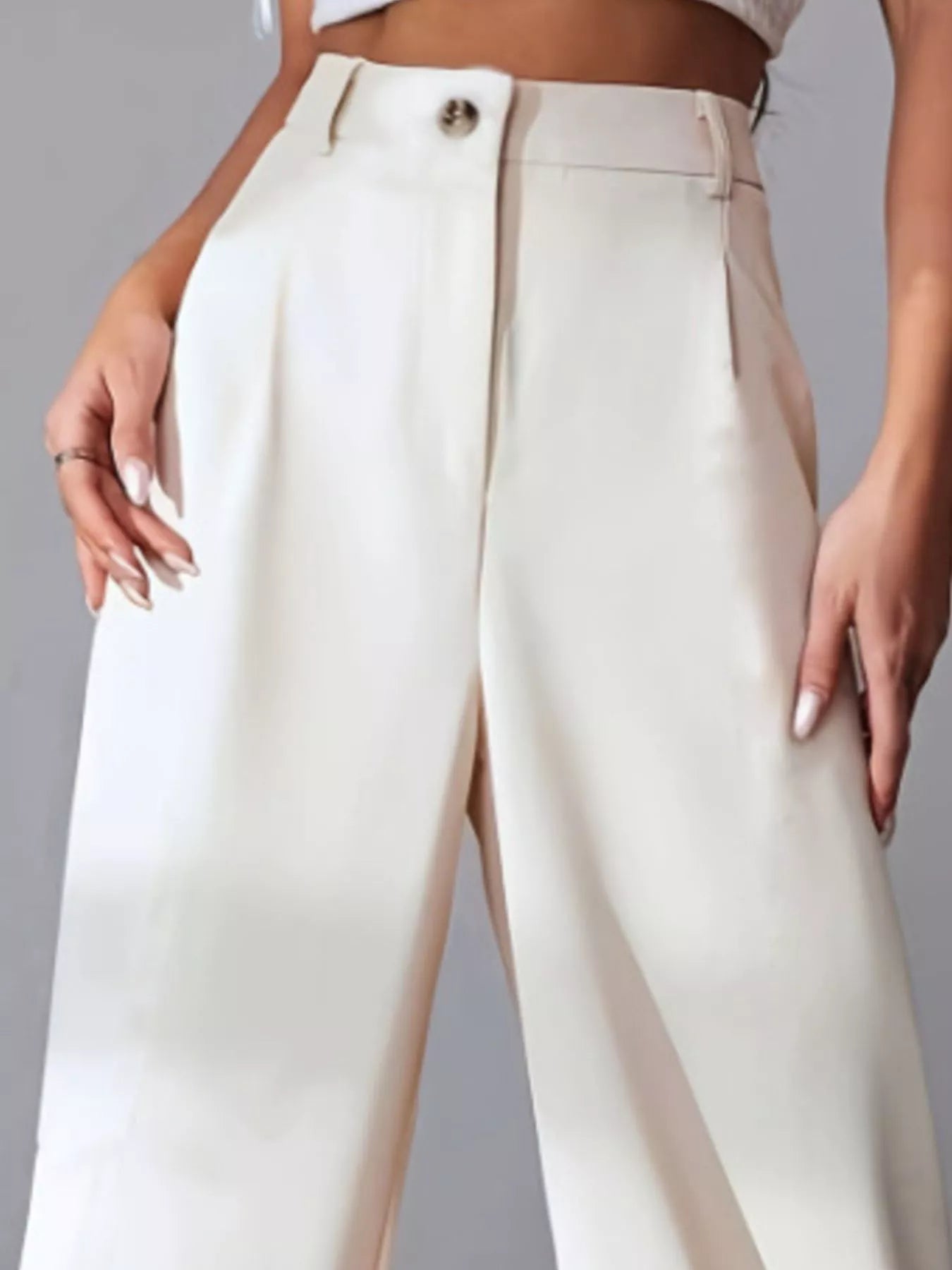 Elise Pleated Trousers detail view styled for Avrienne
