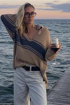 Striped Color Block Long Sleeve Knit Sweater image 2