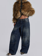 Metal Button Zipper Fur Leather Panel Loose Coat image 5