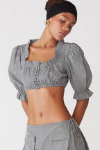 Elegant Button Ruffle Cropped Blouse image 2