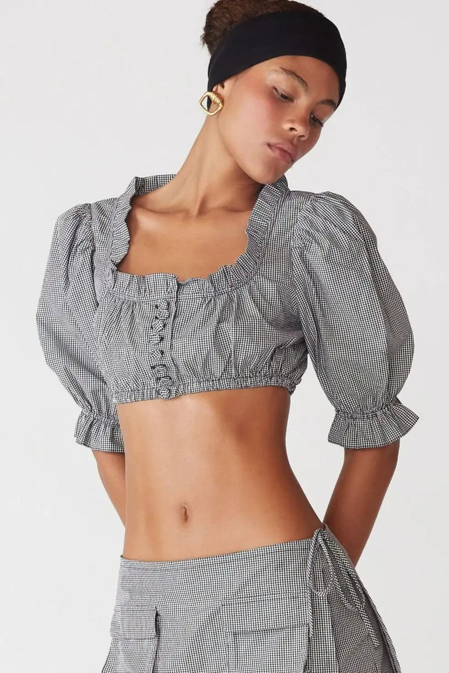 Elegant Button Ruffle Cropped Blouse image 2