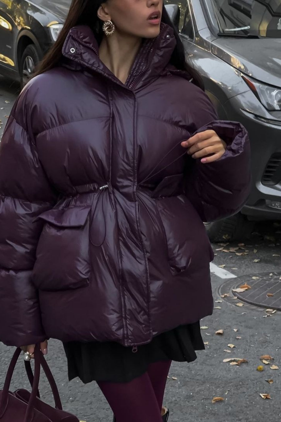 Solid Color Zipped Hooded Puffer Jacket image 2