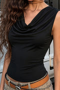 Cowl Neck Chain Detail Backless Tank Top image 1