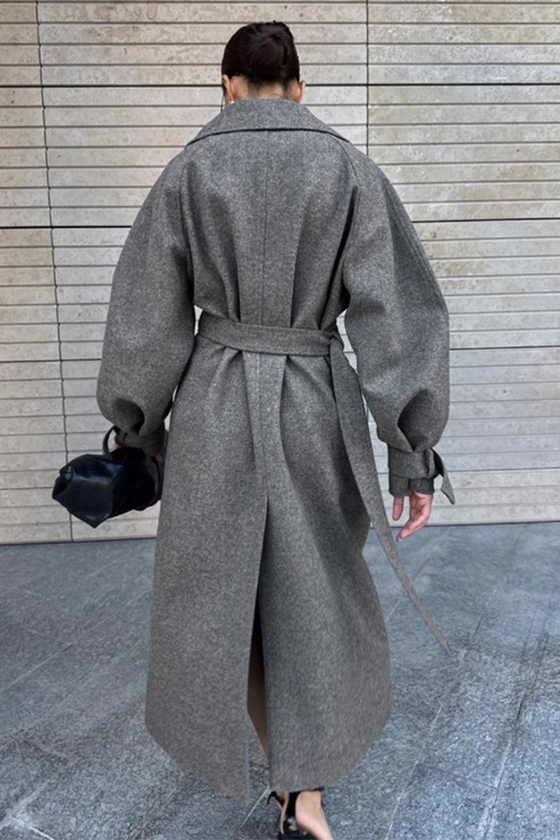 Longline Wool Blend Tie Waist Loose Elegant Overcoat image 4