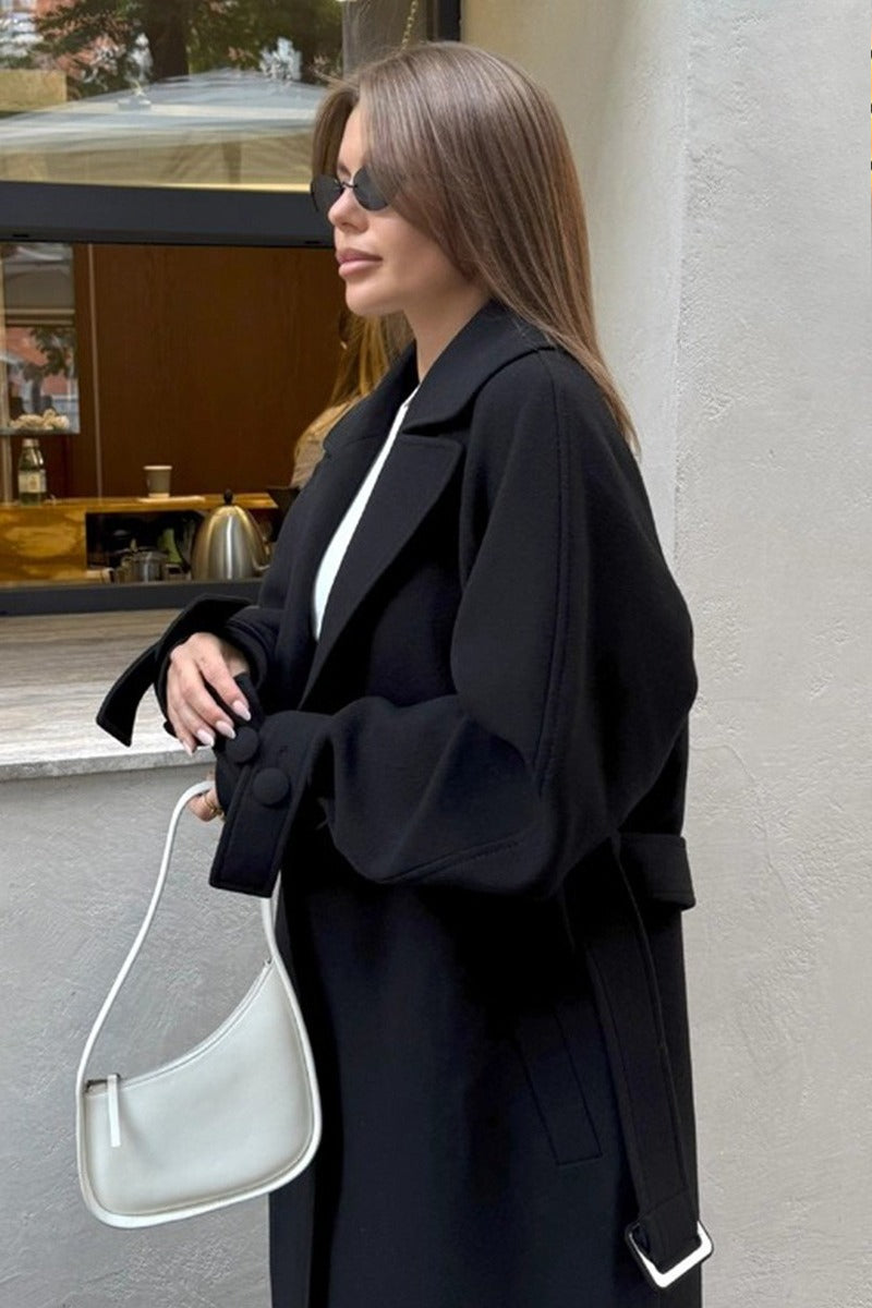 Extra-Long Wool Tie-Waist Loose Overcoat image 10