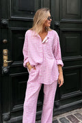 Pink Plaid Loose Casual Two Piece Set image 1