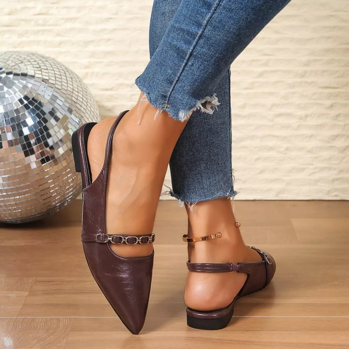 Arielle Slingback Sandals detail view styled for Avrienne