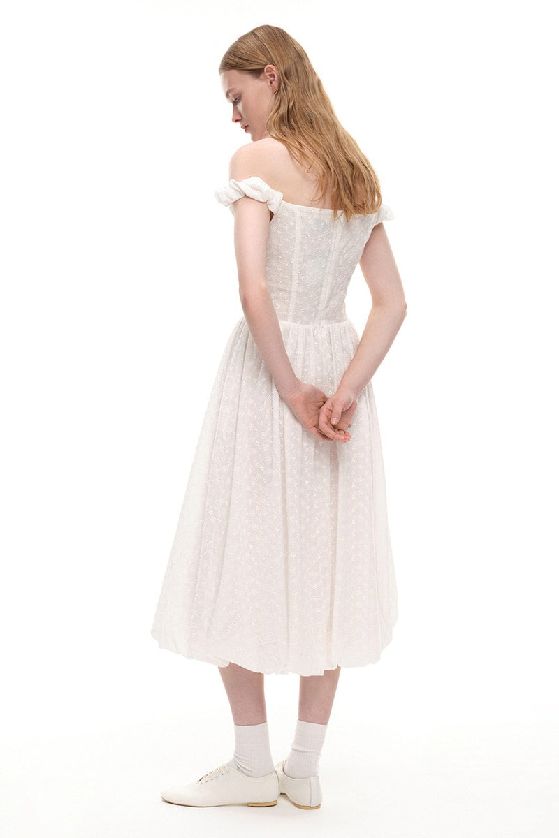 Jacquard Off Shoulder Embroidery Midi Dress image 9