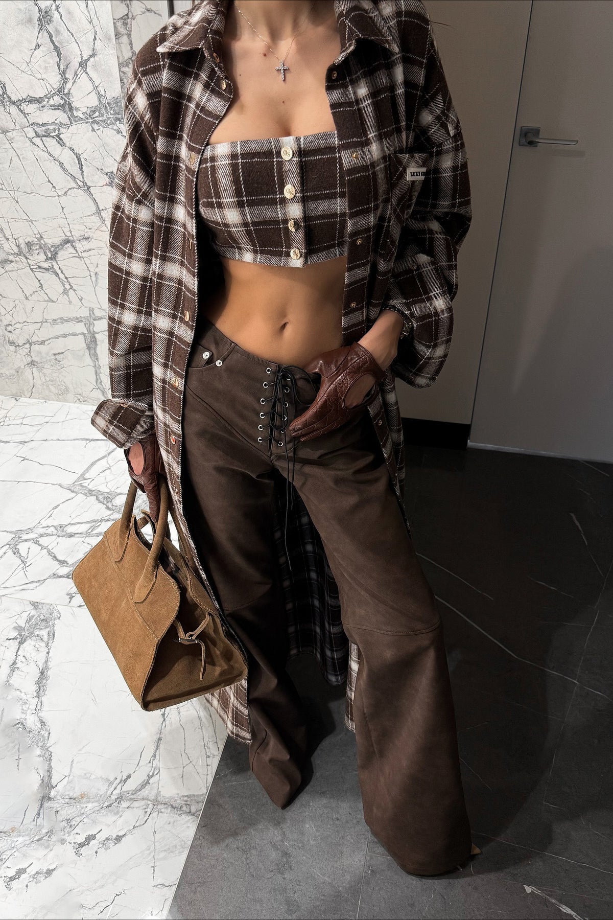 Designer Plaid Long Oversized Knee Length Shirt Overcoat image 4