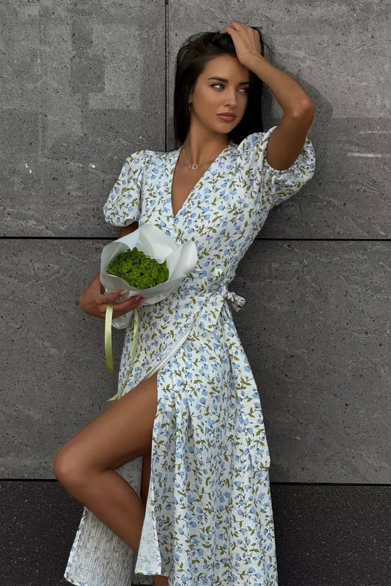 Printed Puff Sleeve Cotton Midi Dress image 2