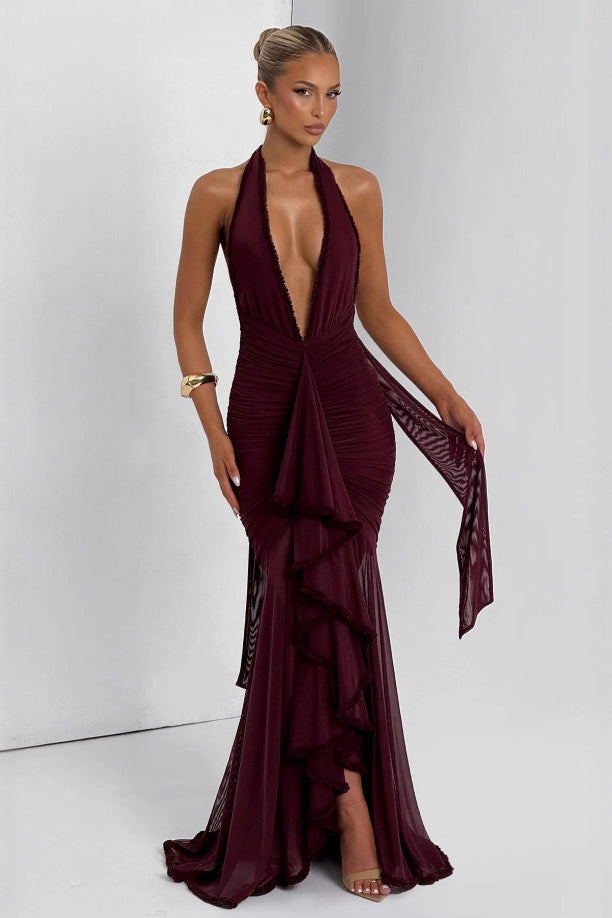 Sexy Deep V Halter Mermaid Party Dress image 2