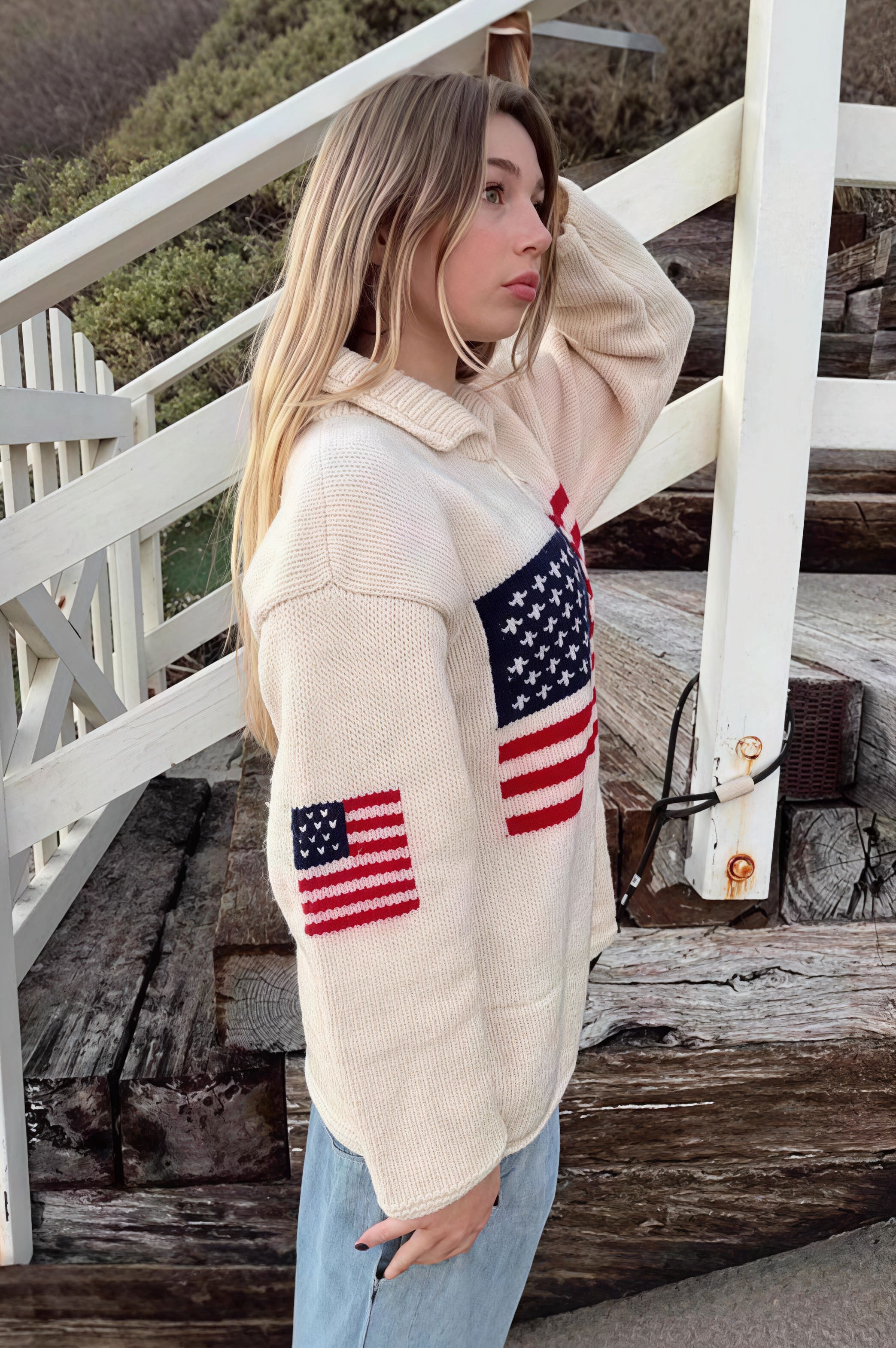 Warm Flag Print Stylish Knit Cardigan image 4