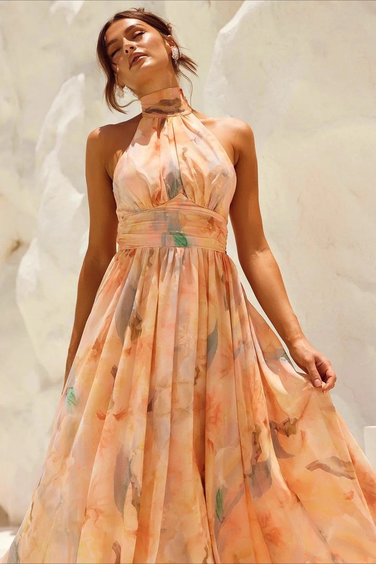 Sleeveless Floral Halter Backless Midi Dress image 4