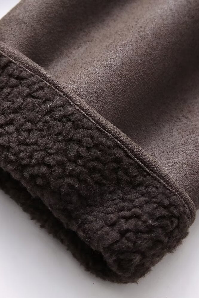 Faux Shearling Collared Casual Coat image 7