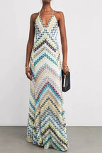 Contrast Color V-Neck Boho Dress image 6