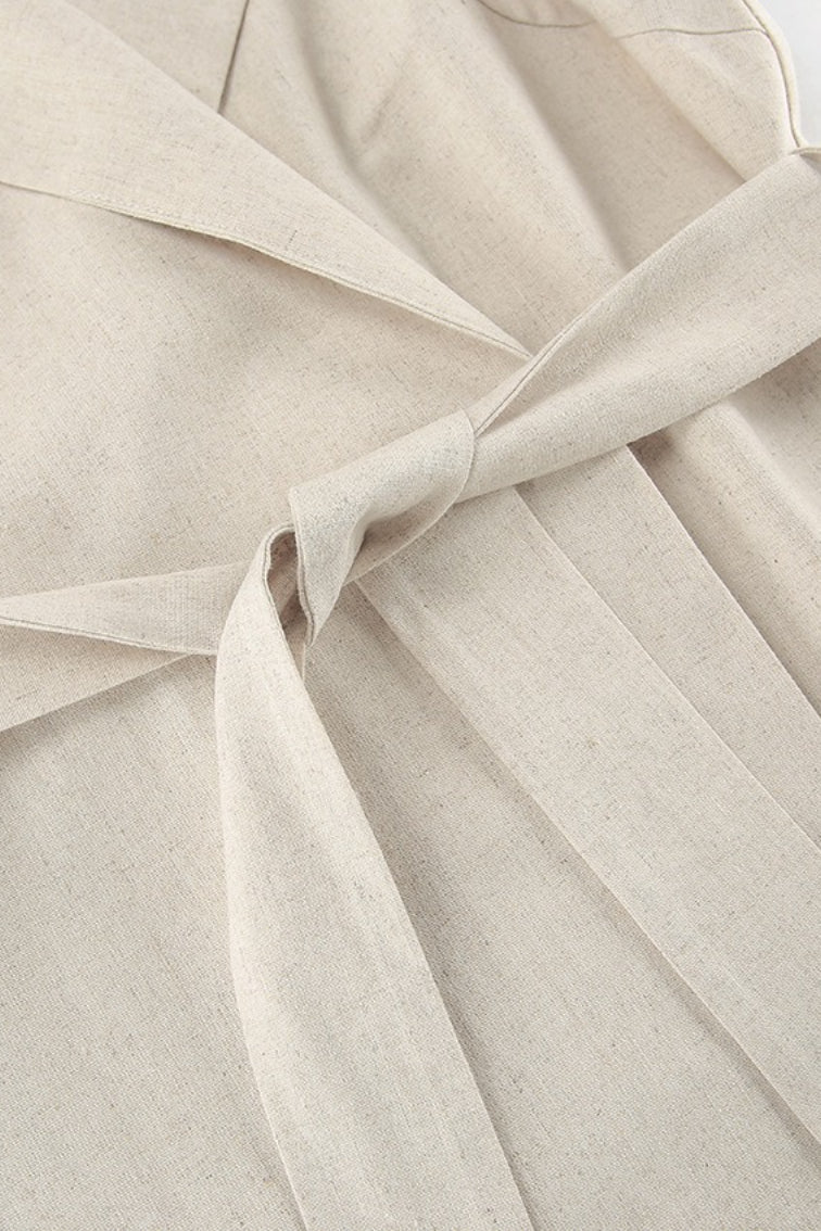 Linen Cotton High Waist Slit Tie Maxi Dress image 8