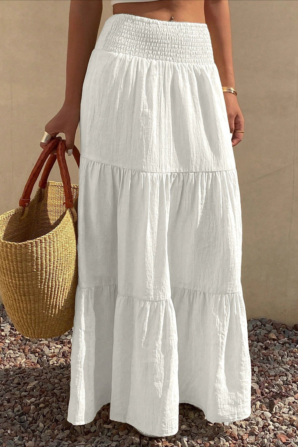 Chic Solid Asymmetric Drape Midi Skirt image 1