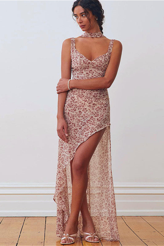 Tie Strap Backless Split Floral Dress image 2