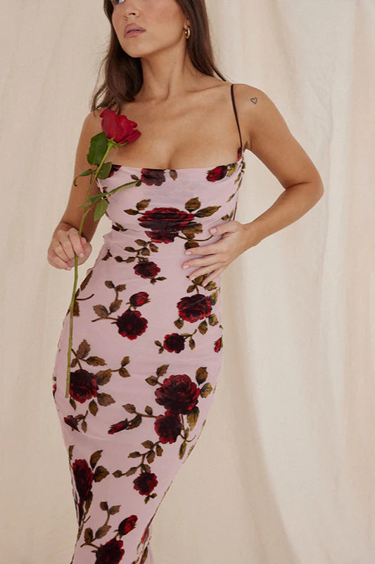 Rose Print Backless Cami Bodycon Maxi Dress image 6