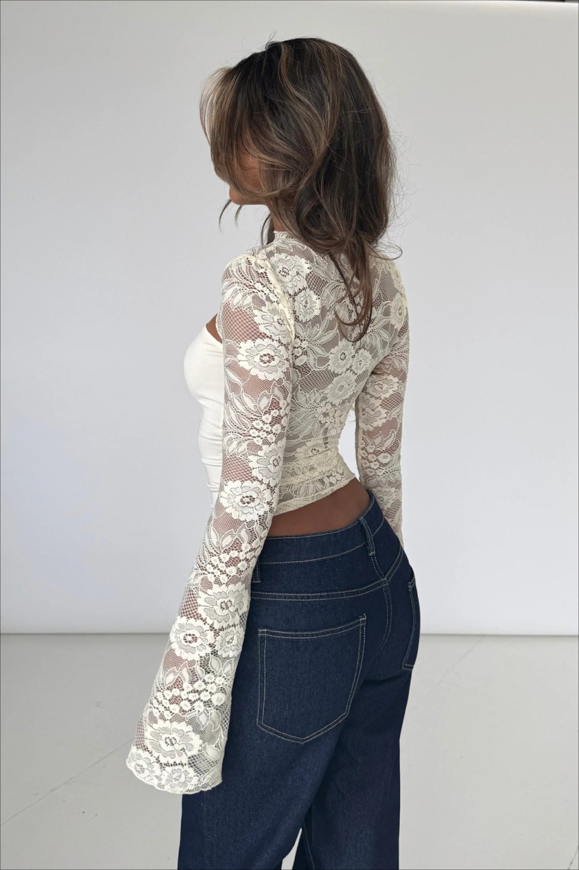Sexy Lace Spliced Hollow Out Long Sleeve Tee image 3
