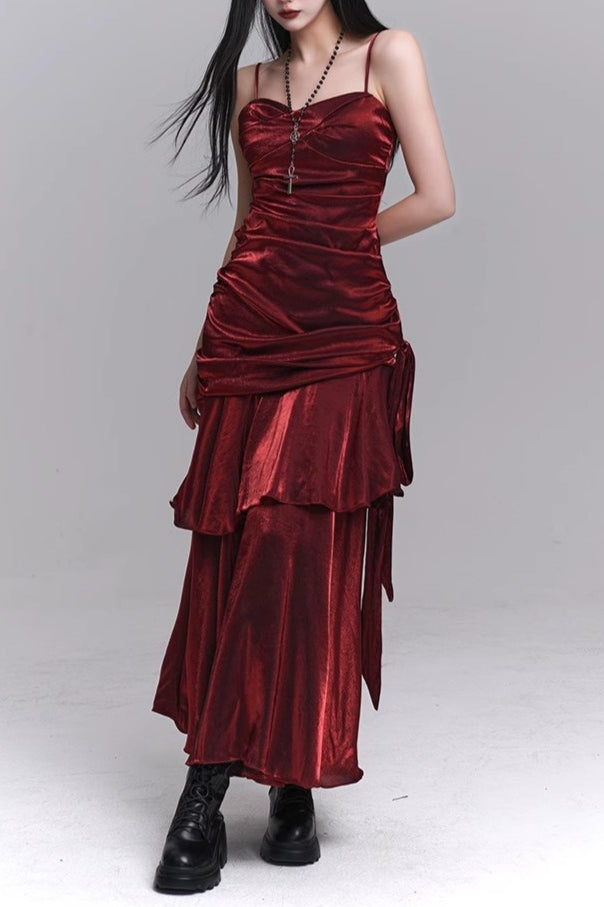 Asymmetrical Burgundy Ruffled Cami Party Dress image 4
