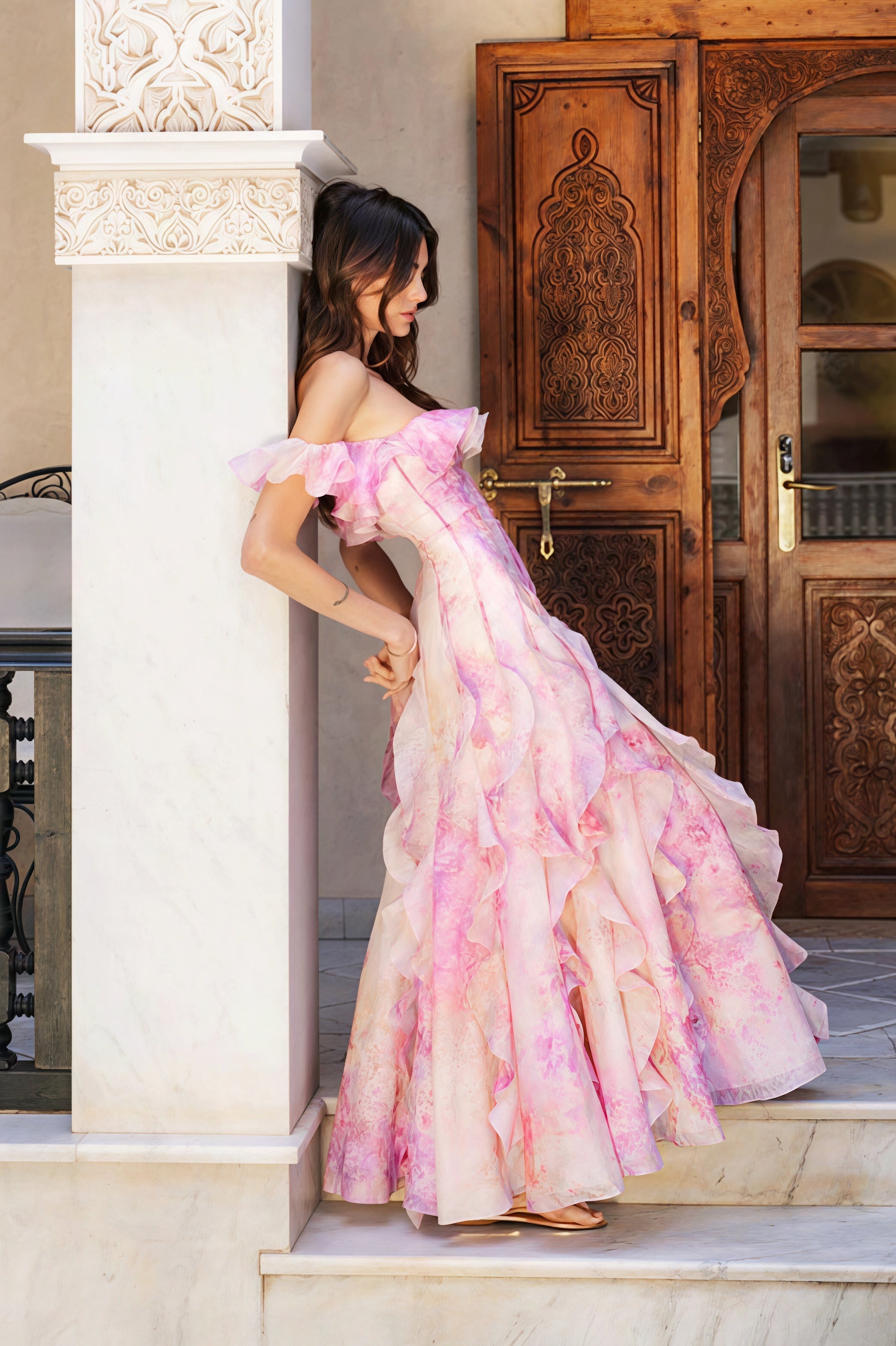 Sheer Ruffle Off Shoulder Beach Maxi Dress image 5