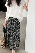 Retro Floral High Waist Pleated A Line Skirt image 6