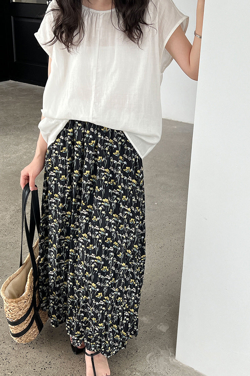Retro Floral High Waist Pleated A Line Skirt image 6