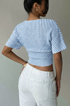 V Neck Striped Bat Sleeve T-shirt image 7