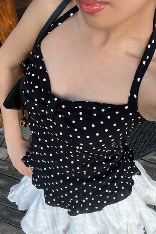 Retro Polka Dot Halter Cami Blouse image 3