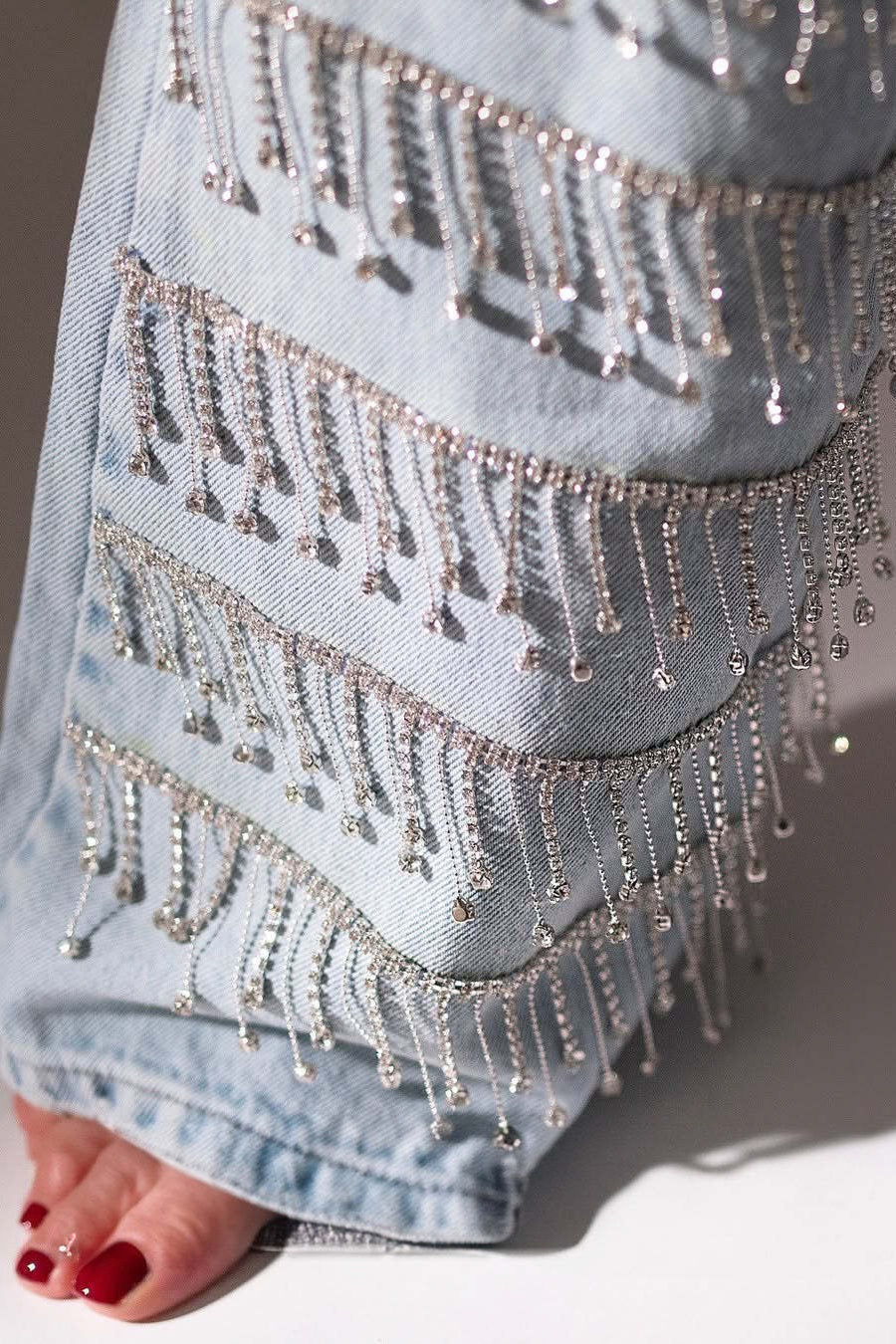 Rhinestone Tassel Straight Leg Jeans image 4