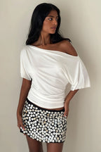 Chic Solid Off Shoulder Shirred Waist T-shirt image 1