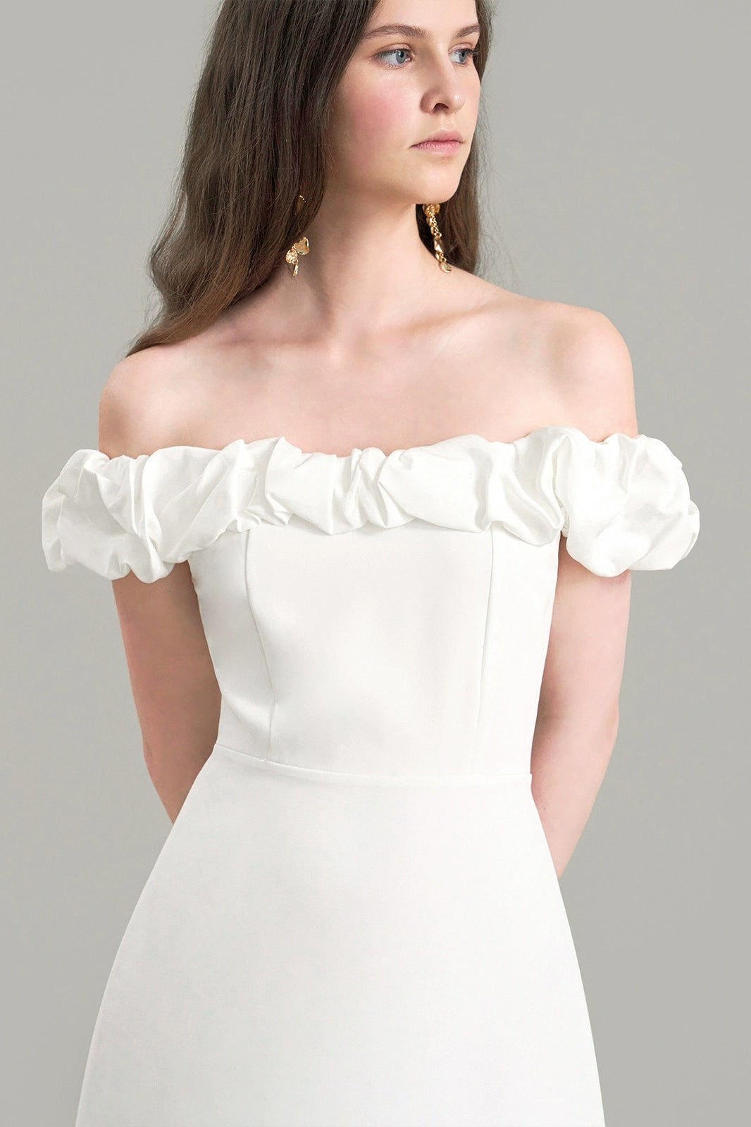 Satin Ruched Off-the-shoulder Cocktail Dress image 1