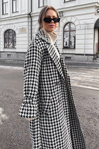 Houndstooth Long Trench Coat Chic Elegant Overcoat image 3