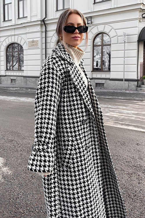 Houndstooth Long Trench Coat Chic Elegant Overcoat image 3