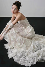 Vintage Lace Bandeau Floral Print Reception Dress image 3