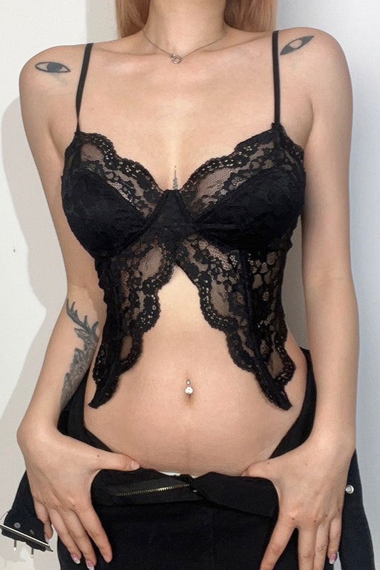Sexy Sheer Lace Ruffle Butterfly Cami Top image 1