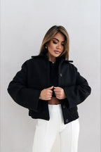 Trendy Solid Wool Pocket Elastic Snap Coat image 8