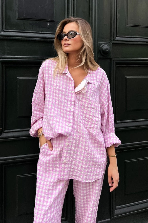 Pink Plaid Loose Casual Two Piece Set image 6