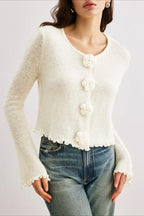 Slim-Fit 3D Floral Ruffled Pullover Knit Cardigan image 1