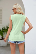 Maelle Eyelet Tank detail view styled for Avrienne