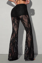 Chic Lace Panel Flared Mesh Pants image 3
