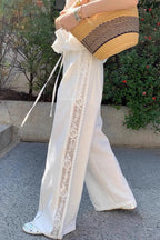 Linen Lace Splicing Straight Pants image 2