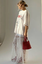Floral Lace Sheer High-Waist A-Line Skirt image 5