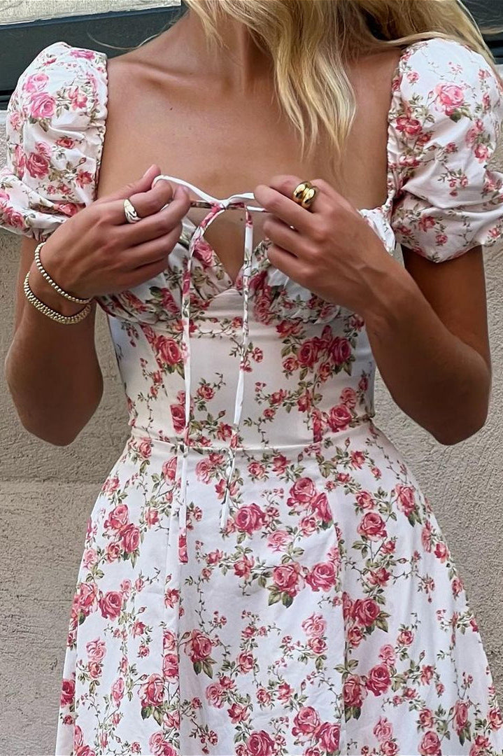 Puff Sleeve Vintage Elegant Floral Dress image 3