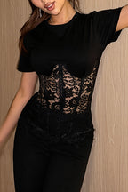 Lace Sheer Patchwork Cropped T-shirt image 3